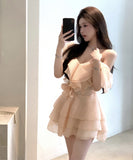 【2色】ミニドレスキャバドレスセクシーフリル着痩せ気質かわいいオフショルダー同伴Aライン WQ2-XKD-D318A-6280-Mar9