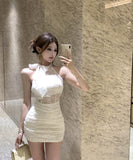 ミニドレスキャバドレスホルターネックレースバックレスドレスセクシーリボン WQ2-ZED882518DXH437A