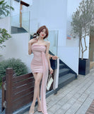 ミニドレスキャバドレス非対称チュールベアトップセクシーナイトドレス気質パーティー WQ2-DD4880