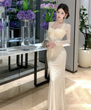 Lady's coco ロングドレス キャバドレス セクシー レース切り替え リボン付き フェイクツーピース タイトマーメイドワンピース ウエストシェイプ パーティー 二次会 披露宴 デート LW2-OYF5693