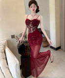 【2色】ロングドレスキャミワンピセクシーレースチュールキャバドレスキャバクラ着痩せパーティー指名 WQ2-DD4520