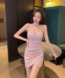 【3色】ミニドレスキャバドレス非対称タイトドレス谷間見せセクシーキャミワンピキラキラ指名パーティー WQ2-YM8836