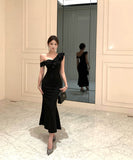 ロングドレスマーメイドドレスフリルワンショルダーセクシーエレガント宴会パーティータイトドレス WQ2-DD4816