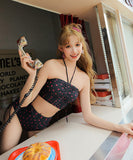 ビキニ水着モノキニ水玉柄ホルターネックSNS話題人気海ビーチリボンかわいい WQ7-BY-WX004