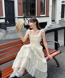 ロングドレスティアードスカートカワセクシーエレガント着痩せ気質フリル夏Aライン WQ2-MXX3066