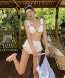 水着ビキニフリルカワセクシーハイウエスト旅行ビーチ海モノキニタンキニ WQ7-DP-A10423