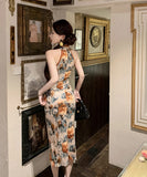 チャイナドレス ドレス 女性魅力 花柄 セクシー ホルターネック YH2-DD6257