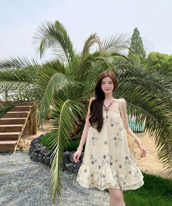 ミニドレスサンドレスAライン花柄フリル体型カバーセクシー大人可愛い旅行SNS話題 WQ2-CD3-227-10380700