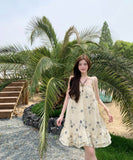 ミニドレスサンドレスAライン花柄フリル体型カバーセクシー大人可愛い旅行SNS話題 WQ2-CD3-227-10380700