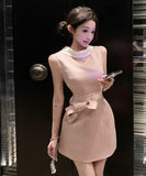 ミニドレスAラインリボン着痩せ気質パーティー宴会セレブ風夏エレガントSNS話題同伴 WQ2-MXX2210