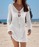 【6色】サンドレス ミニドレス 谷間見せ 袖付き おしゃれ クロシェ編み hot girl WQ2-CM7552