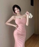 【2色】膝丈ドレス 気質 マーメイドドレス パール セクシー 名媛スタイル YH2-DD6419