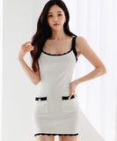 【2点セット】 ミニドレス キャバドレス セクシー 韓国風 ニットタイトセット 長袖 クルーネック ビスチェ  上品コーデ デート 女子会 カフェ LW2-DD6030