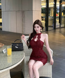 キャバドレスミニドレスレースホルターネックセクシー谷間見せキャバクラpartyナイトクラブ WQ2-ZED882510DXH437A