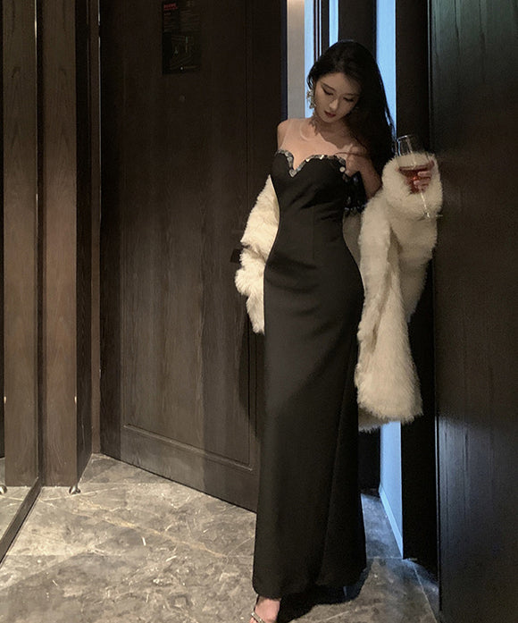 Lady's coco ロングドレス キャバドレス セクシー ライトラグジュアリー スパンコール メッシュ パーティー LW2-HYL11041