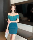 minidressキャバドレスレースオフショルダーセクシー谷間見せ指名タイトドレスナイトクラブキャバクラ WQ2-YM8845