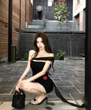 ミニドレスキャバドレス非対称フラワーオフショルダーセクシーナイトクラブパーティー WQ2-ZED882505DXH437A