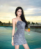 Lady's coco ミニドレス キャバドレス セクシー スパンコール キャミドレス バックリボン パーティー デート LW2-CD3-141-26120450