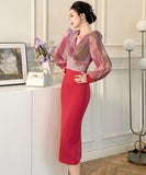 2色 手作り 膝丈ドレス 高品質 宴会 チュール Ｖネック 高級感 おしゃれ YH2-JY70253