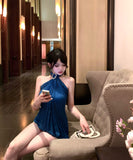 シャツホルターネックセクシーエレガント宴会パーティーセレブ風キラキラバックレス気質 WQ2-MXX3643