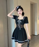 【2色】膝丈ドレス キャバドレス セクシー大人可愛い タイト ナイトドレス レース  ウエストマーク フェミニン LW2-DD5816