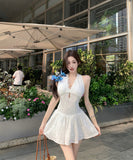 【2色】ミニドレスAラインホルターネックバックレスドレス着痩せ気質女子力パーティー WQ2-XKD-D355-6809-Mar16