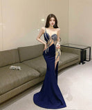 ロングドレスキャバドレス刺繍セクシー肌見せナイトクラブイベント高級感キラキラ気質非対称 WQ2-DD4474