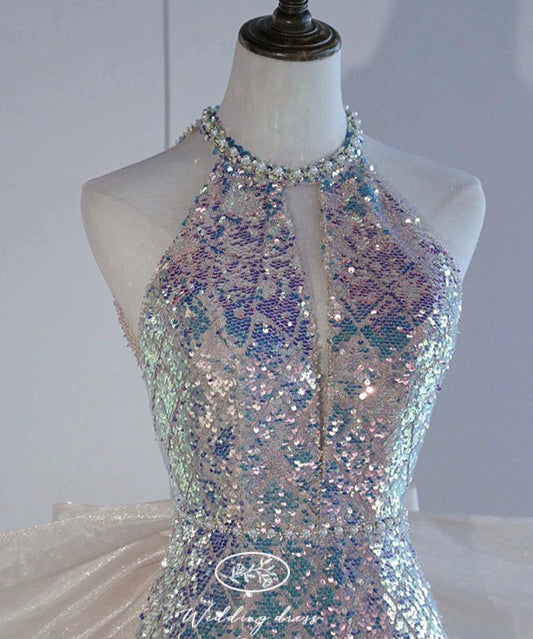 ロングドレス キャバドレス パーティードレス  ロングドレス  ハルターネック  キラキラ  スパンコール  マーメイドライン  ゴージャス 誕生日 結婚式 披露宴 LW2-MJR414