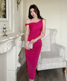 【2色】膝丈ドレスキャバドレスワンーショルダーセクシー着痩せ同伴気質パーティー WQ2-ZED889864GT347