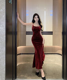 Lady's coco ロングドレス キャバドレス セクシー フレンチヴィンテージ風 ベロア キャミワンピース ボディコン マーメイドドレス スリムシルエット 背中あき 結婚式 二次会 披露宴 パーティー 上品 LW2-CD2-761-75830450