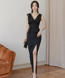 キャバドレス 膝丈ドレス 気質 谷間露出 おしゃれ セクシー 着痩せ YH2-ZED882721BH506