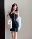 ミニドレスタイトドレスキャバドレス非対称ナイトクラブセクシーキャバクラ指名ワンショルダー WQ2-DD4786