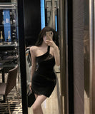 ミニドレスキャバドレスワンーショルダーレースセクシー非対称パーティーナイトクラブ指名 WQ2-MXX2215