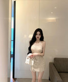 ミニドレスキャバドレスレースホルターネックタイトドレスパーティーナイトクラブセクシーバックレスドレス高級感 WQ2-ZED882368DXH437A