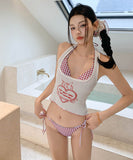 【2点セット】三角ビキニ水着ホルターネックセクシーモノキニタンキニチェック柄ビーチ海SNS話題 WQ7-XYX-A811