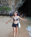 【3点セット】三角ビキニ水着ワンピースフリルレースホルターネック大人可愛い水玉柄 WQ7-DP-A10336