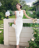 4色ロングドレスニットドレスセクシーノースリーブ谷間見せエレガント通勤 WQ2-ZED889095GT513