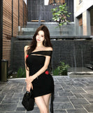 ミニドレスキャバドレス非対称フラワーオフショルダーセクシーナイトクラブパーティー WQ2-ZED882505DXH437A