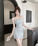 【2色】ミニドレス キャバドレス 着痩せ キラキラ 背露出 セクシー YH2-DD6601