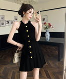 【2色】ニットドレスミニドレスホルターネックAラインエレガントセレブ風大人可愛い同伴 WQ2-ZED883111GT510B