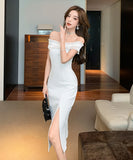 膝丈ドレス キャバドレス ワンショルダー 気質 エレガント 着痩せ おしゃれ YH2-DD6461