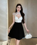 ミニドレス キャバドレス レース Aライン セクシー 谷間露出 おしゃれ YH2-YM8786