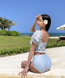 【2点セット】2色 ビキニ水着花柄体型カバー着痩せ温泉ビーチ海旅行タンキニモノキニ WQ7-FH-ADN001