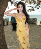 ロングドレスマーメイドドレス花柄フリル谷間見せセクシー同伴エレガント気質着痩せ WQ2-XHY911579