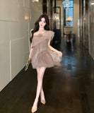 ミニドレスふわふわチュール着痩せ気質大人可愛いパーティーワンーショルダーセクシー WQ2-CD-7-529-67920700