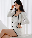 【2点セット】 ミニドレス キャバドレス セクシー 韓国風 ニットタイトセット 長袖 クルーネック ビスチェ  上品コーデ デート 女子会 カフェ LW2-DD6030