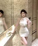 ミニドレスキャバドレスホルターネックレースバックレスドレスセクシーリボン WQ2-ZED882518DXH437A