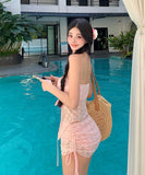 水着ビキニベアトップレースチュール花柄温泉ビーチ海モノキニ非対称おしゃれ旅行 WQ7-YQ-HH3ABSNLL