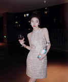 手作りドレスツイードドレス高級感ミニドレスセレブ風キラキラ宴会パーティー着痩せ気質 WQ2-GZXX002