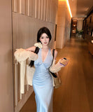 ロングドレスホルターネックVネック谷間見せレースカワセクシーエレガントバックレスドレスパーティー WQ2-XKD-D200-2935-Mar14